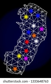 Mesh vector map of Espirito Santo State with glare effect on a dark background. Abstract lines, triangles, light colorful spots and points forms map of Espirito Santo State.
