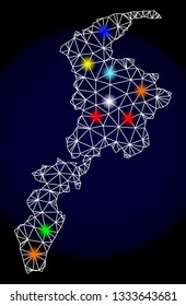 Mesh vector map of Khyber Pakhtunkhwa Province with glare effect on a dark background. Abstract lines, triangles, light colorful spots and points forms map of Khyber Pakhtunkhwa Province.