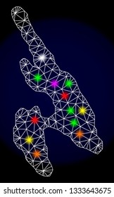 Mesh vector map of Koh Phi Don with glare effect on a dark background. Abstract lines, triangles, light colorful spots and points forms map of Koh Phi Don.