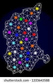 Mesh vector map of Lubusz Province with glare effect on a dark background. Abstract lines, triangles, light colorful spots and points forms map of Lubusz Province.