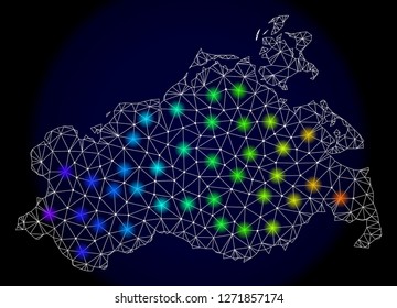 Mesh vector map of Mecklenburg-Vorpommern Land with glare effect. Light spots have bright spectrum colors. Abstract lines, triangles,