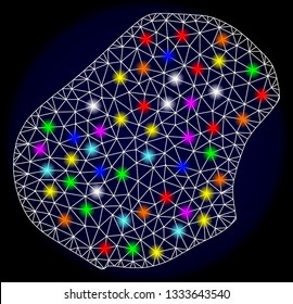 Mesh vector map of Nauru with glare effect on a dark background. Abstract lines, triangles, light colorful spots and points forms map of Nauru.