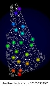 Mesh vector map of New Hampshire State with glare effect. Light spots have bright spectrum colors. Abstract lines, triangles,