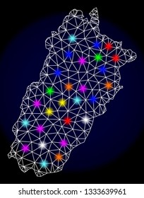 Mesh vector map of Punjab Province with glare effect on a dark background. Abstract lines, triangles, light colorful spots and points forms map of Punjab Province.