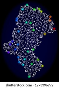 Mesh vector map of Silesia Voivodeship with glare effect. Light spots have bright rainbow colors. Abstract lines, triangles,