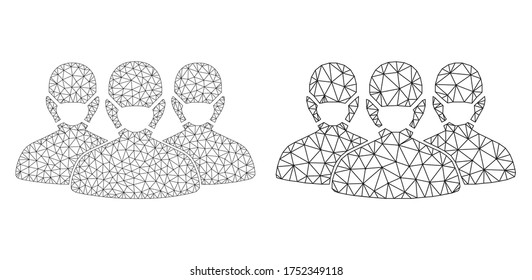 Mesh Vektormaske Menschen Gruppe Symbol. Mash-Maske Menschen gruppieren Bild in Low-Poly-Stil mit organisierten Dreiecken, Punkten und linearen Elementen. Mesh-Modell der triangulierten Maske Menschen Gruppe,