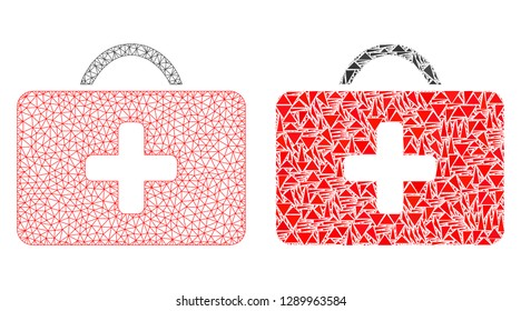 Mesh vector medical case with flat mosaic icon isolated on a white background. Abstract lines, triangles, and points forms medical case icons. Wire frame flat triangular linear mesh in vector format,