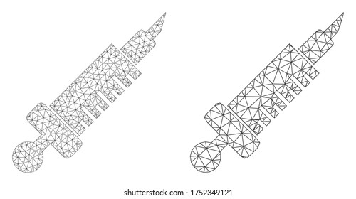 Mesh vector medical injection icon. Mesh wireframe medical injection image in low poly style with combined triangles, dots and lines. Mesh model of triangulated medical injection,