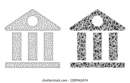Mesh vector museum with flat mosaic icon isolated on a white background. Abstract lines, triangles, and points forms museum icons. Wire carcass flat polygonal line mesh in vector format,
