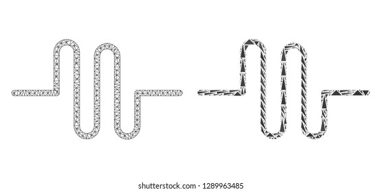 Mesh vector pipeline with flat mosaic icon isolated on a white background. Abstract lines, triangles, and points forms pipeline icons. Wire frame flat polygonal linear mesh in vector format,