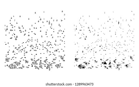 Mesh vector powder participles with flat mosaic icon isolated on a white background. Abstract lines, triangles, and points forms powder participles icons.
