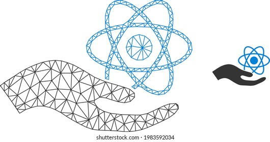 Imagen de mano de servicio cuántico vectorial de malla con icono plano aislado en un fondo blanco. Carcasa de cable red lineal poligonal plana para el icono de la mano de servicio cuántico.