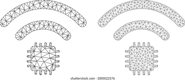 Mesh vector radio sensor icons. Mesh wireframe radio sensor images in low poly style with organized triangles, dots and linear items. Mesh illustration of triangulated radio sensor,