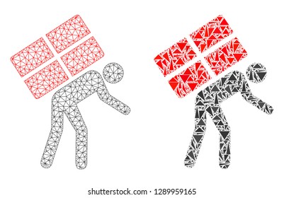 Mesh vector refugee with flat mosaic icon isolated on a white background. Abstract lines, triangles, and points forms refugee icons. Wire carcass flat triangular line mesh in vector format,