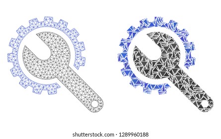 Mesh vector repair tools with flat mosaic icon isolated on a white background. Abstract lines, triangles, and points forms repair tools icons.