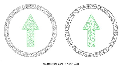 Mesh vector rounded up arrow icon. Polygonal wireframe rounded up arrow image in low poly style with organized triangles, dots and linear items. Mesh illustration of triangulated rounded up arrow,
