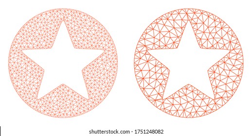 Mesh vector rounded star icon. Mesh carcass rounded star image in lowpoly style with combined triangles, nodes and linear items. Mesh concept of triangulated rounded star, on a white background.