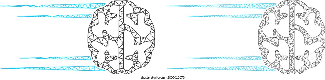 Mesh Vektor überstürzt Hirnsymbole. Maschenfeld-Bilder rush Gehirn im Low-Poly-Stil mit organisierten Dreiecken, Punkten und Linien. Mesh-Modell des triangulierten Eilhirns auf weißem Hintergrund.