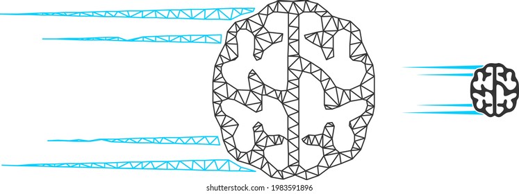 Mesh Vector Rush Brain Image With Flat Icon Isolated On A White Background. Wire Frame Flat Polygonal Line Mesh For Rush Brain Icon. Lines And Points Forms Rush Brain Icon.