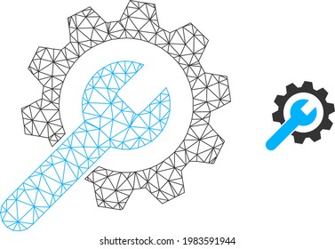 Imagen de la rueda de servicio de vector de malla con icono plano aislado en un fondo blanco. Malla poligonal lineal de marco de cables para el icono de la rueda de servicio. Las líneas y los puntos forman el símbolo de la rueda de servicio.