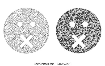 Mesh vector silence emoticon with flat mosaic icon isolated on a white background. Abstract lines, triangles, and points forms silence smiley icons.