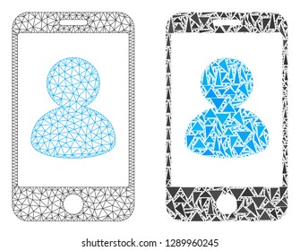 Mesh vector smartphone portrait with flat mosaic icon isolated on a white background. Abstract lines, triangles, and points forms smartphone portrait icons.