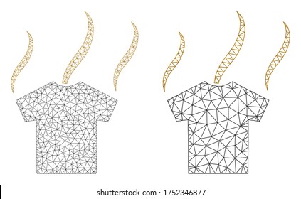 Mesh vector smell t-shirt icon. Mesh wireframe smell t-shirt image in low poly style with combined triangles, points and linear items. Mesh concept of triangulated smell t-shirt,