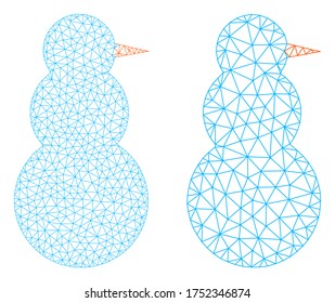Icono de hombre de nieve vector de malla. Imagen del hombre de nieve de malla alambre en estilo bajo con triángulos, puntos y elementos lineales conectados. Composición en malla del hombre de nieve triangulado, sobre un fondo blanco.