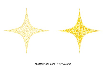 Mesh vector space star with flat mosaic icon isolated on a white background. Abstract lines, triangles, and points forms space star icons. Wire frame flat polygonal line mesh in vector format,