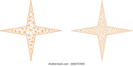 Mesh vector space star icons. Mesh carcass space star images in low poly style with connected triangles, dots and lines. Mesh concept of triangulated space star, on a white background.