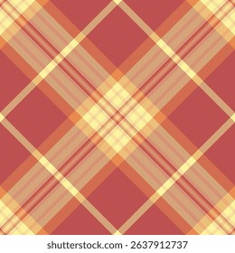 Mesh vector textile tartan, everyday check fabric seamless. Cell texture background pattern plaid in red and yellow colors palette.