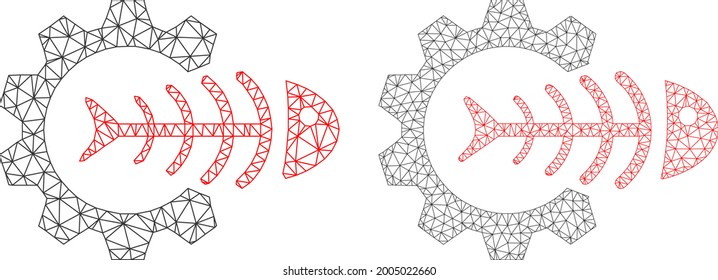 Mesh Vektortoxische Industrie-Symbole. Mesh-Wireframe-Bilder der toxischen Industrie im Low-Poly-Stil mit strukturierten Dreiecken, Punkten und Linien. Mesh-Modell der triangulierten toxischen Industrie auf weißem Hintergrund.