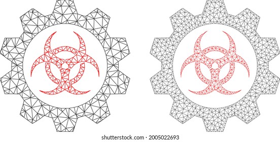 Mesh vector toxic industry icons. Mesh carcass toxic industry images in low poly style with combined triangles, nodes and lines. Mesh model of triangulated toxic industry, on a white background.