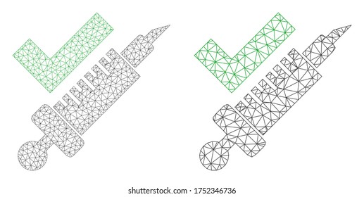 Mesh Vektor-Impfsymbol. Mash-Wireframe-Impfbild im Low-Poly-Stil mit verbundenen Dreiecken, Punkten und linearen Gegenständen. Mesh-Konzept der dreieckigen Impfung auf weißem Hintergrund.