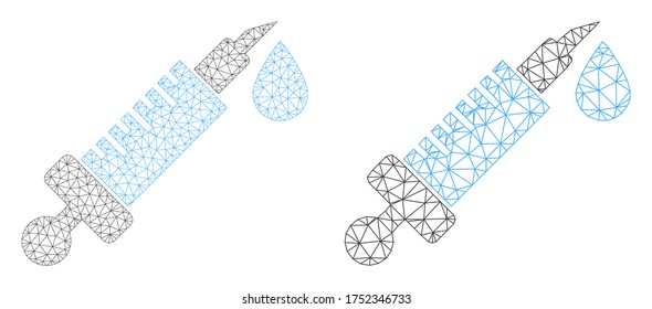 Mesh Vektor Impfstoff Symbol. Mash-Schlachtkörper-Impfstoff-Bild im Low-Poly-Stil mit strukturierten Dreiecken, Punkten und Linien. Mesh-Modell eines triangulierten Impfstoffs auf weißem Hintergrund.