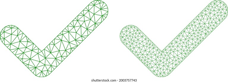 Mesh vector valid icons. Mesh wireframe valid images in lowpoly style with connected triangles, dots and lines. Mesh composition of triangulated valid, on a white background.