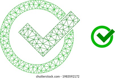 Mesh vector validation image with flat icon isolated on a white background. Wire carcass flat polygonal linear mesh for validation icon. Lines and points forms validation icon.