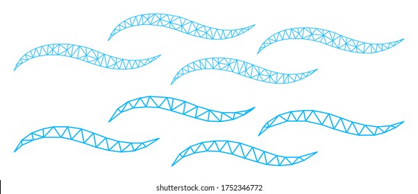Mesh vector water surface icon. Mesh wireframe water surface image in lowpoly style with connected triangles, dots and lines. Mesh model of triangulated water surface, on a white background.