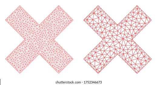 Mesh vector x-cross icon. Mesh wireframe x-cross image in low poly style with organized triangles, nodes and lines. Mesh concept of triangulated x-cross, on a white background.