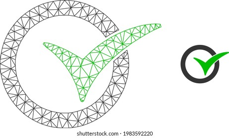Mesh vector yes vote image with flat icon isolated on a white background. Wire carcass flat triangular linear mesh for yes vote icon. Lines and points forms yes vote icon.