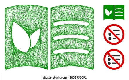 Ilustración vectorial de icono web poligonal de menú vegano de malla. La abstracción se basa en el icono plano del menú vegano. La red triangular forma un modelo abstracto de menú vegano plano.