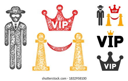 Ilustración vectorial de icono web poligonal de acceso VIP de malla. El modelo se basa en el icono plano de acceso VIP. La red triangular forma canales planos de acceso VIP abstractos.