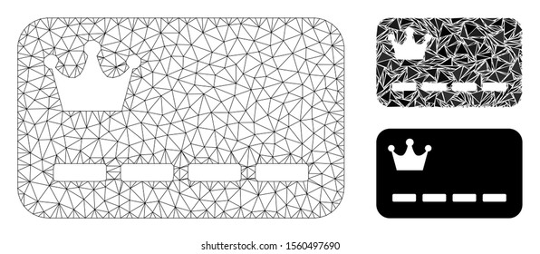 Mesh VIP card model with triangle mosaic icon. Wire frame triangular mesh of VIP card. Vector mosaic of triangle elements in different sizes, and color shades. Abstract flat mesh VIP card,