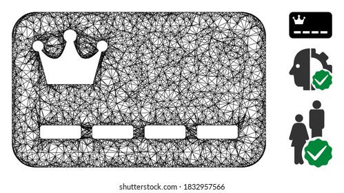 Mesh VIP card polygonal web symbol vector illustration. Carcass model is based on VIP card flat icon. Triangular network forms abstract VIP card flat carcass.