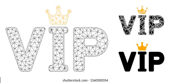 Mesh VIP model with triangle mosaic icon. Wire frame triangular mesh of VIP. Vector collage of triangle elements in variable sizes, and color shades. Abstract 2d mesh VIP,
