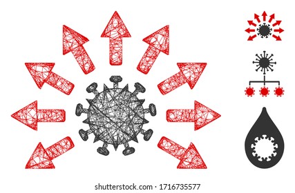 Polygonale Web-Icon Vektorillustration Illustration der Mesh-Virusverteilung. Das Modell wird aus dem flachen Symbol der Virusverteilung erstellt. Dreieckige Maschen bilden abstraktes Virusverteilungsflachmodell.