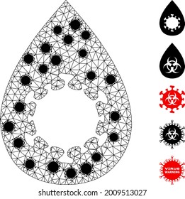 Ilustración vectorial 2d poligonal del virus de malla, con elementos infecciosos negros. El modelo de canal se basa en un icono plano de caída de virus, con elementos infecciosos y red triangular.