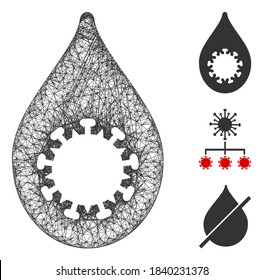Ilustración del vector de icono web poligonal de caída de virus de malla. El modelo se basa en el icono plano de caída de virus. La malla triangular forma el modelo abstracto del virus de caída plana.