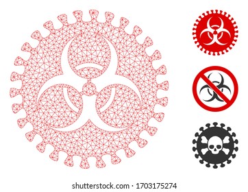 Mesh virus hazard polygonal icon vector illustration. Model is based on virus hazard flat icon. Triangle network forms abstract virus hazard flat model.