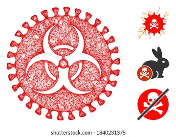 Ilustración vectorial de icono web poligonal de peligro de virus de malla. El modelo de canales se crea a partir de un icono plano de riesgo de virus. La red triangular forma canales planos de riesgo de virus abstractos.